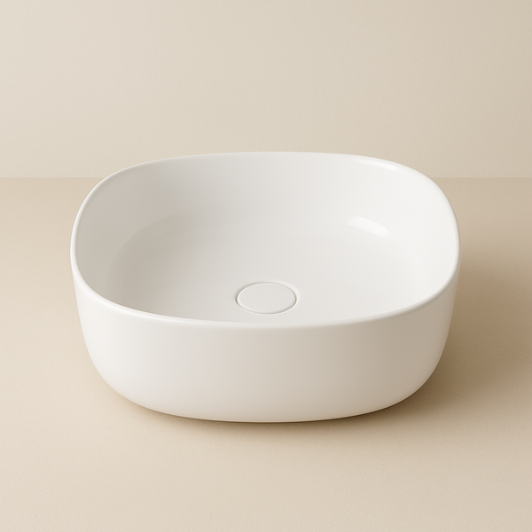 AquaVik Washbasin Sölva Ceramic Round 44x44x13.5 cm Gloss White