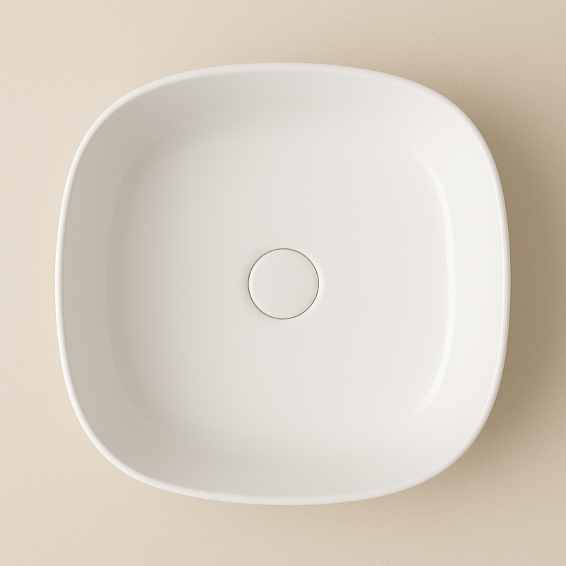 AquaVik Washbasin Sölva Ceramic Round 44x44x13.5 cm Gloss White