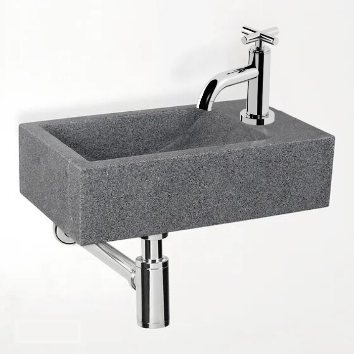 Fountain set Jörgen L'aqua Granite (40x23x11 cm) with Silver cross-head tap and siphon