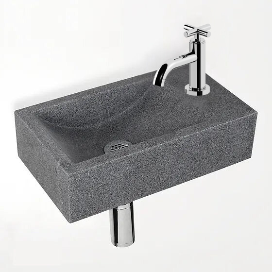 Fountain set Jörgen L'aqua Granite (40x23x11 cm) with Silver cross-head tap and siphon