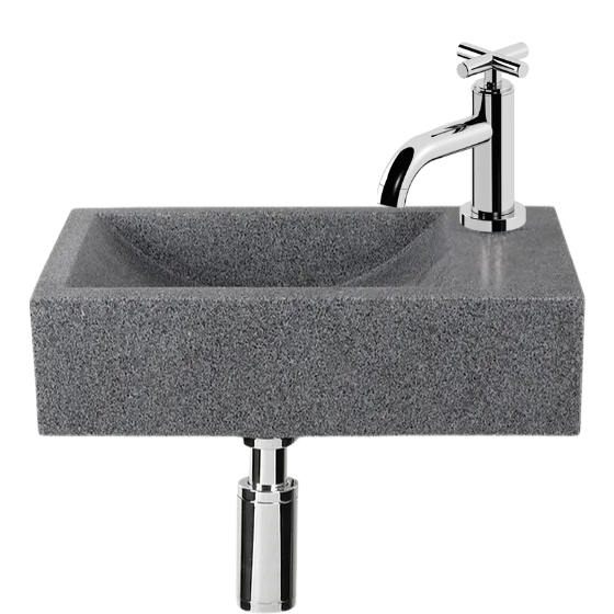 Ensemble fontaine Jörgen L'aqua Granite (40x23x11 cm) avec robinet cruciforme et siphon argentés