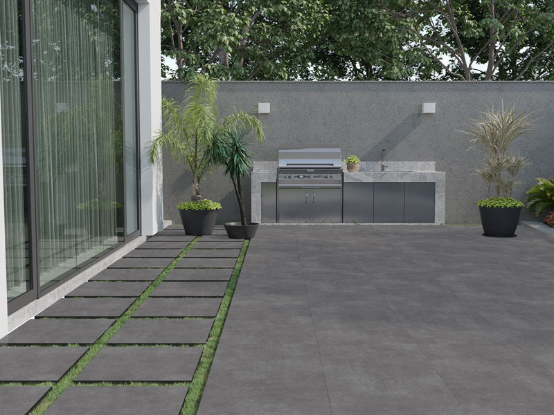 Keramische Tuintegel ARK Antraciet 45x90x2 cm Rechthoek - Porselein Mat Gerectificeerd Vorstbestendig - Betonlook Voor Buiten