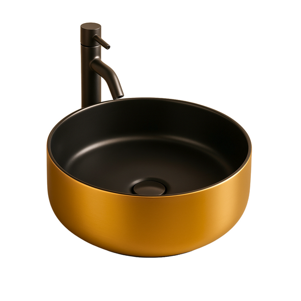 Ceramic washbasin matt Gold | matt black by Rond 36x36x12 cm by L'Aqua®