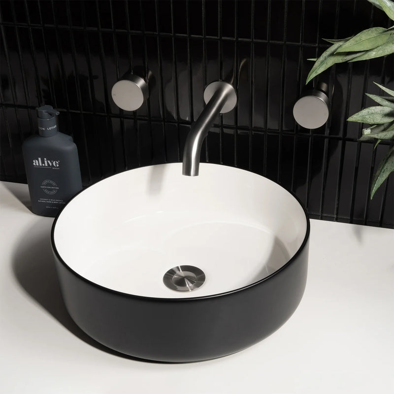 Lavabo en céramique blanc | noir mat par L'Aqua Rond 36 x 36 x 12 cm