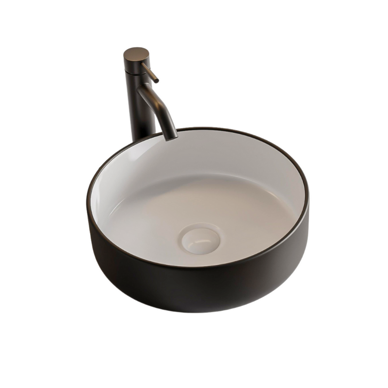 Lavabo en céramique blanc | noir mat par L'Aqua Rond 36 x 36 x 12 cm