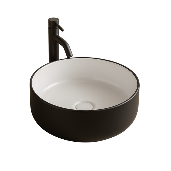 Ceramic wash basin white | matt black by Rond 36x36x12 cm by L'Aqua®
