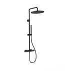 Stria regendoucheset, thermostatisch, Cool Touch, hoofddouche 30 cm, opbouw, knoppen met verfijnde ribbelstructuur, Belgaqua – Mat zwart (PVD)