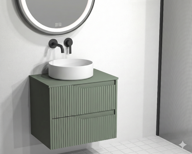 bm Soho 60 green 2 drawer-worktop-surface-washbasin matt-white