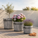 Jardinière Storm Lignum - 32 cm de Haut - Ø 46 cm - Gris Brossé - Jardinières d'Extérieur Rondes - Bacs à Arbres en Bois d'Acacia FSC - pour Jardin, Terrasse et Balcon