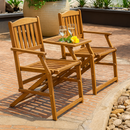 Ensemble de banc de jardin causeuse 2 personnes en bois d'acacia avec table et trou pour parasol pliable 141 x 61 x 87 cm