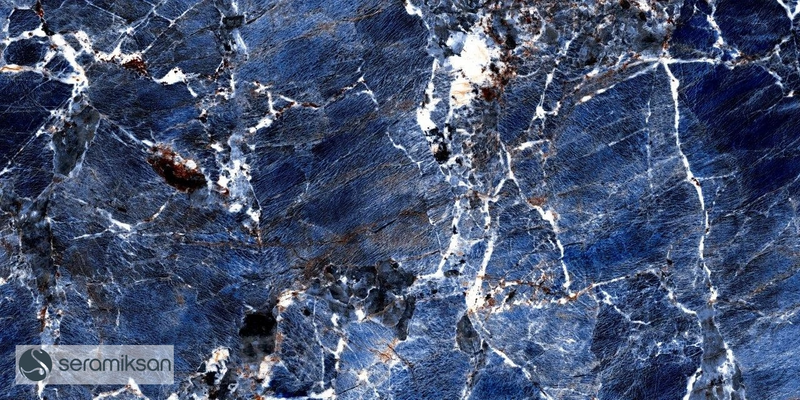 Carrelage de sol Galaxy Blue 60x120 cm Rectangle - Porcelaine Haute Brillance Rectifiée - Aspect Marbre Bleu Profond