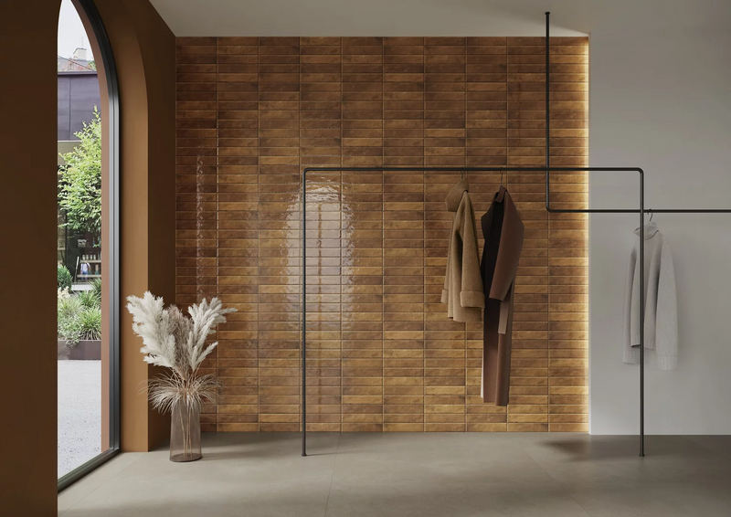 Monpelli Ochra Mix Wall Tile 6.5x29.8 cm Rectangle – Ceramic Gloss Rectified – Earthy Ochre Tones