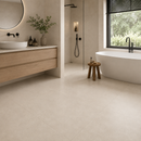 Vloertegel steenlook Vida Terra in badkamer met inloopdouche