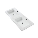 Wonda Square Slim wastafel, 2 Wasbakken, met overloop, 2 kraangaten, kunstmarmer, 120 × 1,6 × 52,5 cm – Mat wit