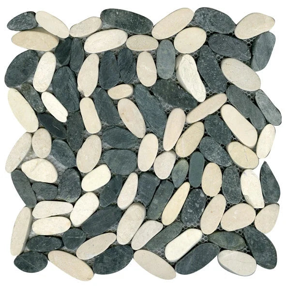 Mozaïek PebbleStone mix white black 29.4 x 29.4 cm - Mozaïek