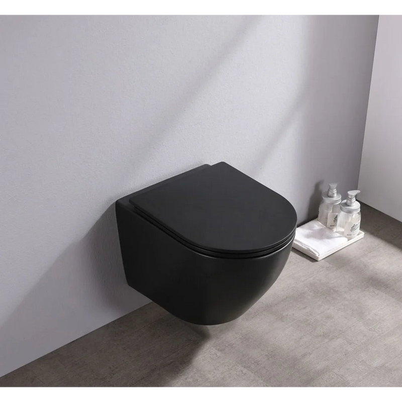 Wandtoilet Elite Mat Zwart Rimless met wc bril -