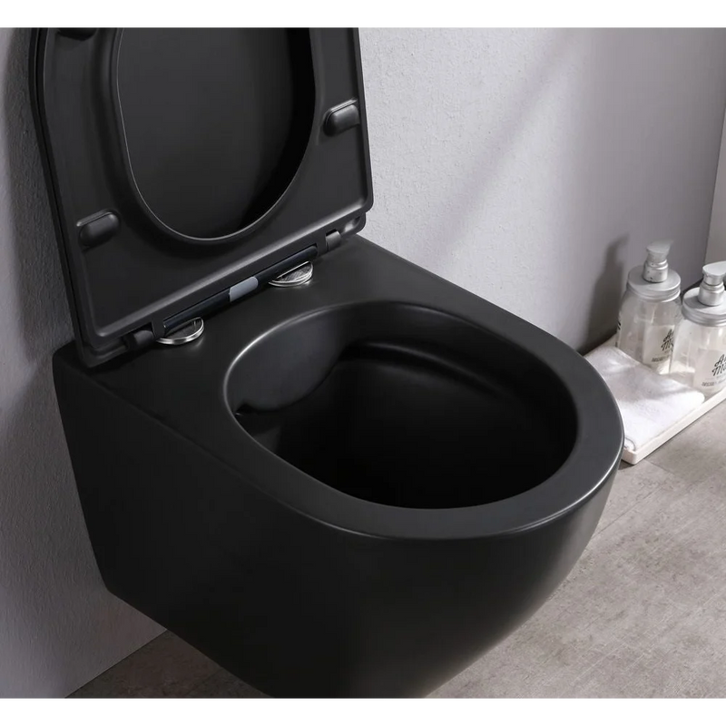 Wandtoilet Elite Mat Zwart Rimless met wc bril -